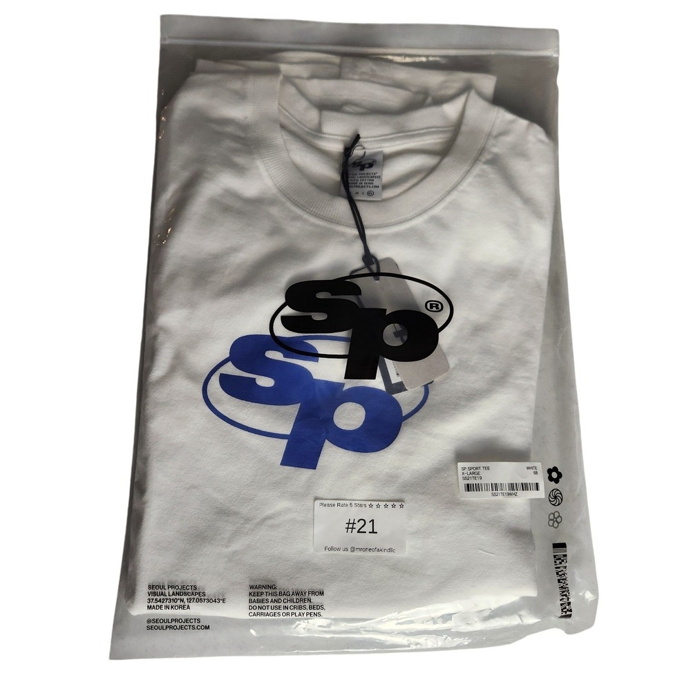 NWT Seoul Projects SP Men's Sport Tee White Blue Graphic Logo XL - Picture 4 of 10